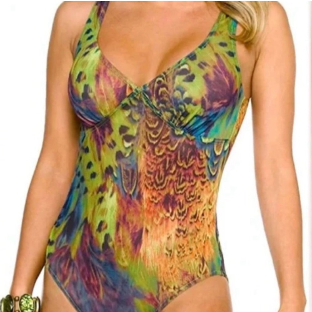 Kiniki Amalf Tan Through Support Top Swimsuit Swimwear Sheer Sexy Animal Size 12